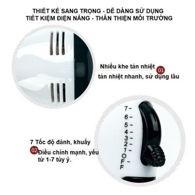 Máy đánh trứng cầm tay mini, máy đánh kem bơ 7 tốc độ tiện lợi
