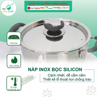 Nồi 3 đáy inox 430 Thân Cool Fivestar Standard quai silicon chống nóng nắp inox (16cm)