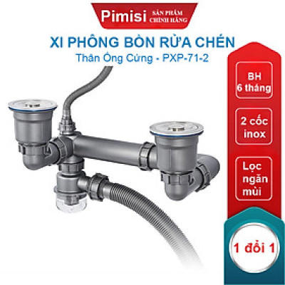 Bộ Xi Phông Chậu Rửa Bát 2 Hố Phi 110-140 Inox 304 Pimisi PXP-7X-2 Thải Chậu Rửa Chén 2 Hộc - 1 Thoát Tràn | Chính Hãng