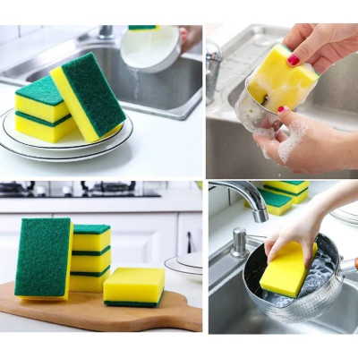 SET 2 Miếng Rửa Chén Bát Đĩa, Cọ Đa Năng 2 Mặt Xanh Vàng, Rửa Đánh Xoong Nồi Chảo, Sạch Sẽ, Tiện Dụng Nhà Bếp - TakyHome 5150set2