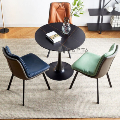 Bàn cafe Tulip mặt đá phiến màu trắng / đen tròn 60 cm Bàn tiếp khách văn phòng đẹp TE TULIP 2-06E3 TpHCM