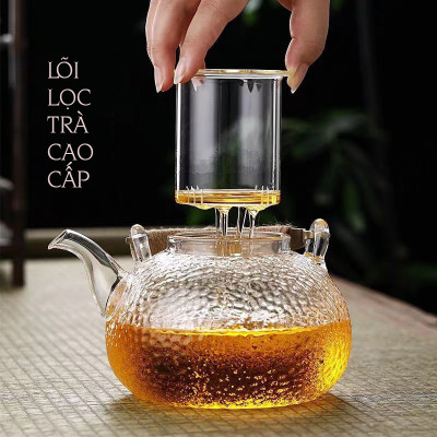 Bình trà thủy tinh Borosilicate vân nhám tay cầm kim loại - Phân loại gồm 700ML lõi lọc lò xo và 900ML lõi lọc thủy tinh