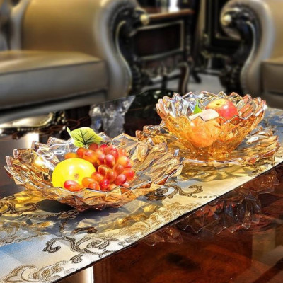KHAY THỦY TINH CAO CẤP ĐỰNG HOA QUẢ BÁNH KẸO MÀU VÀNG - ANTH687