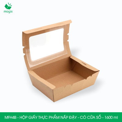 MFH4B - 1600ml - 50 hộp giấy kraft đựng thực phẩm, hộp giấy đựng thức ăn có cửa sổ, hộp đựng cơm