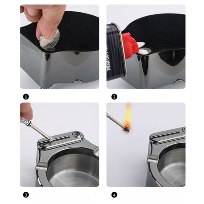 Gạt tàn có quẹt lửa (bật lửa) bằng kim loại 