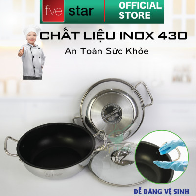 Nồi inox chống dính cao cấp Fivestar nắp kính inox 430 , tặng 5 muỗng ăn 18cm | 20cm | 22cm | 24cm | 26cm | 28cm