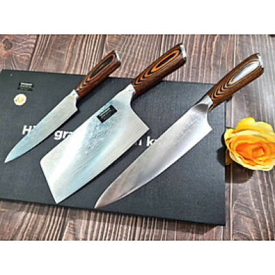 DAO - BỘ 3 DAO BẾP NHẬT BẢN THÉP DAMASCUS MÃ A7 DT2 nt topcomshop vn