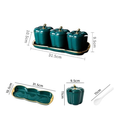 Bộ 3 hũ đựng gia vị bằng sứ cao cấp hình quả ớt chuông màu xanh cổ vịt