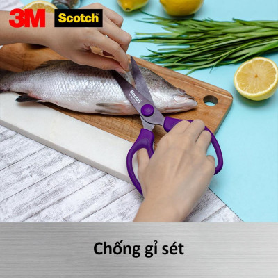 Kéo nhà bếp Scotch 3M tay cầm màu tím cao cấp có thể tháo rời, lưỡi kéo sắc bén, chống gỉ sét, kháng khuẩn KS-DT, Purple