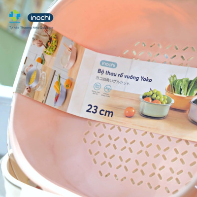 Bộ Thau Rỗ Vuông YOKO 23-27cm Sản Xuất Theo Tiêu Chuẩn Nhật Bản Công nghệ ion Ag+ giúp kháng khuẩn khử mùi - Chính hãng INOCHI ( Tặng kèm khăn lau PaKaSa)