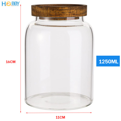 Hũ thủy tinh nắp gỗ ron kín decor bếp HOBBY Home Decor HUNG1 loại 1250ml