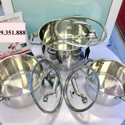 Bộ nồi inox liền khối Elmich Trimax ECO EL-8003 size 16, 18, 22, chảo 26cm
