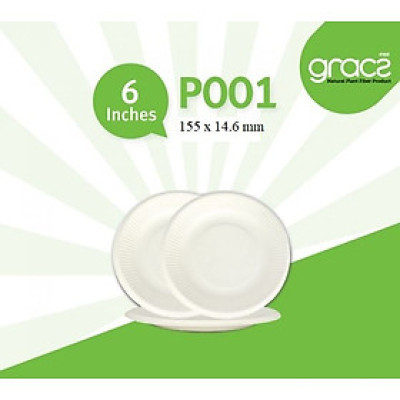 Dĩa giấy bã mía Thái Lan 6inch ~15cm (50 cái/xấp) - thương hiệu Gracz