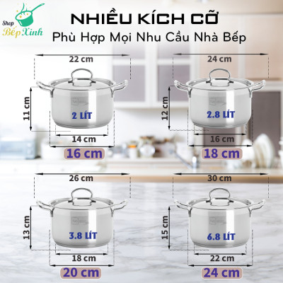 Bộ nồi Fivestar inox 304 bếp từ 3 đáy 4 món FS08-CV tặng bộ thau rổ- Hàng Chính hãng