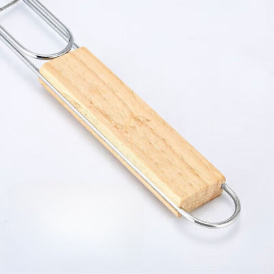 Kẹp nướng chữ nhật có tay cầm gỗ cách nhiệt, nướng cá, kẹp nướng, kẹp rau củ, nướng thịt