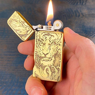 Vỏ Hộp Quẹt Bật Lửa Xăng Đá Zorro ZC5 Khắc Hình Hổ Gầm Dũng Mãnh Quyền Lực, Nắp Khít Giữ Xăng Tốt
