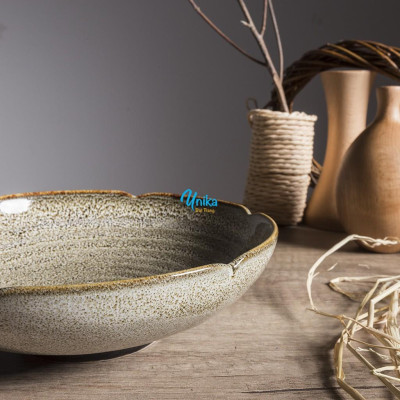 Bát Tô Cạn Viền hoa men gấm vàng D17.5 - Bát Nhật viền hoa men gấm vàng - Bát Tô Cạn viền hoa Cao Cấp Bát Tràng