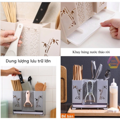 Kệ Cắm Dao Trúc Xinh : Kệ Đũa Muỗng Dán Tường , Để Bàn - Chính Hãng 