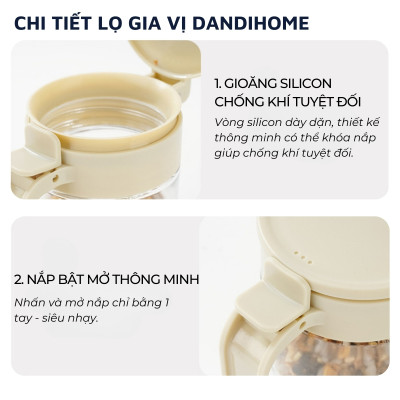 Set 3 hũ (lọ) đựng gia vị kèm khay DandiHome 250ml thủy tinh cao cấp tặng muỗng