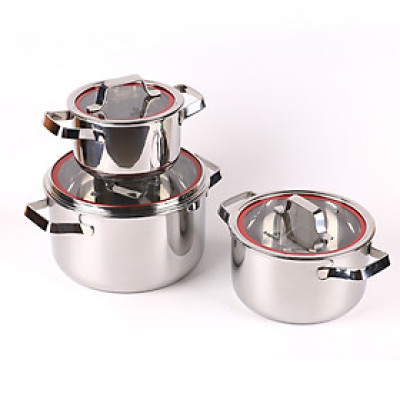 Bộ Nồi INOX 304 Cao Cấp 3 Lớp Liền Khối Emer EM1 Size 16-20-24cm Chính Hãng KALPEN