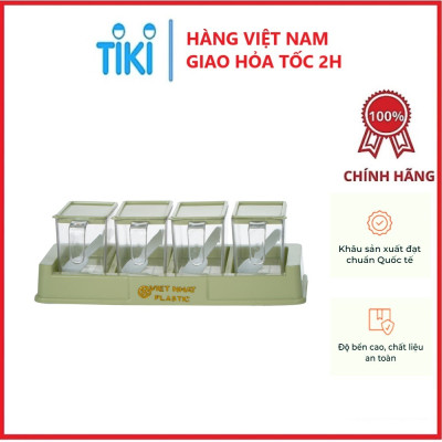 Combo 4 hủ đựng gia vị có muỗng và đế đựng hàng nhựa Việt Nhật chất lượng cao , an toàn - Hàng chính hãng