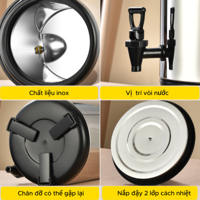 Bình Ủ Trà, Bình Đựng Trà Sữa Giữ Nhiệt Cỡ Lớn, Chất Liệu INOX 304