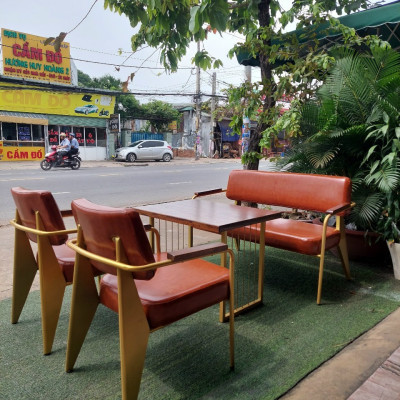 Ghế băng cafe Tundo băng ghế dài 2 ghế đơn và bàn màu cam đất