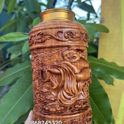 Hộp đựng trà (chè ) khắc phật di lặc bằng gỗ hương đá kt 20×12×12cm 