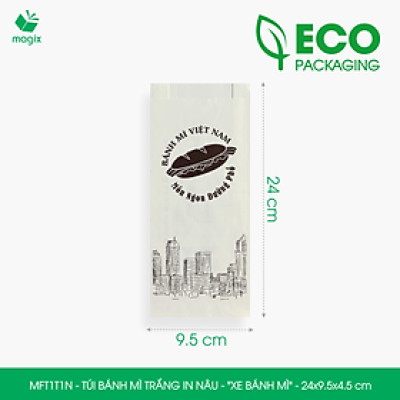 MFT1T1N - 24x9.5x4.5 cm - 500 Túi bánh mì Trắng, in sẵn họa tiết XE BÁNH MÌ - Bao bánh mì Túi giấy thực phẩm an toàn