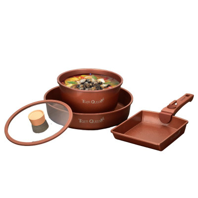 Bộ nồi Ceramic từ tính tay cầm rời Tiger Queen DCWCB-SET [5 món] - Màu nâu chocolate - Chính hãng
