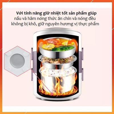 Bộ Hộp Cơm Giữ Nhiệt Văn Phòng Cao Cấp Cắm Điện inox 3 tầng - Hàng Chính Hãng