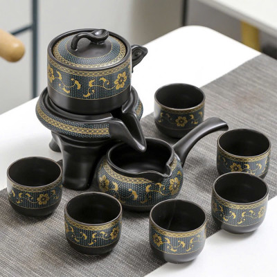 Bộ Ấm Chén Pha Trà Tử Sa Cao Cấp - Xanh Đen Vàng - 1 Ấm Trà, 6 Chén Trà, Cối Xay Kèm Hộp Quà Tặng Sang Trọng - HÀNG CHÍNH HÃNG MINIIN
