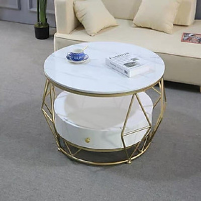 Bàn trà tròn mặt đá 2 tầng BTMSF12 Tundo cao cấp