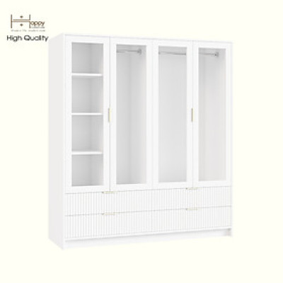 HAPPY FURNITURE , Tủ quần áo 4 cửa kính 4 ngăn kéo - NAMI, TCM_220 , 160cm x 54cm x 180cm DxRxC