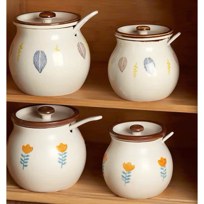 HŨ ( ÂU ) 1200ML BẰNG SỨ ĐỰNG MỠ, THỐ SỨ ĐỰNG GIA VỊ, CÓ NẮP + THÌA, CHỊU NHIỆT CAO, HŨ MUỐI DƯA HỌA TIẾT HOA LÁ XINH - HÀNG CHÍNH HÃNG MINIIN