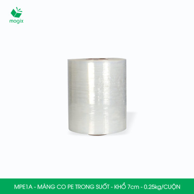 MPE1A - Khổ 7cm - 0.25kg - 1 cuộn màng co PE trong suốt - Cuộn màng bọc PE, màng chít quấn hàng