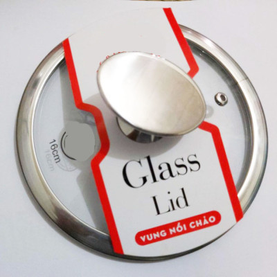 Nắp vung nồi chảo kính cường lực viền inox Lyncen xuất Nhật size 16/18/20/22/24/26/28/30cm 