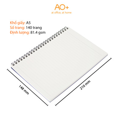 Sổ tay A5 bìa nhựa gáy lò xo 140 trang thương hiệu AO