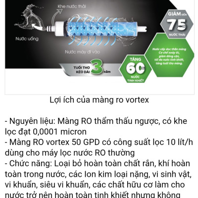 MÀNG RO VORTEX 50GPD, LÕI SỐ 4 KANGAROO công suất 10 lít/giờ dùng cho máy lọc nước gia đình