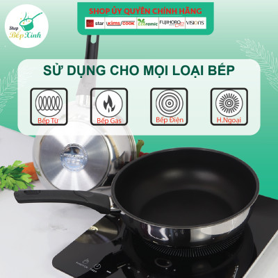 Chảo inox chống dính sâu lòng cao cấp Fivestar 3 đáy từ , inox 430, tặng 1 sạn dừa
