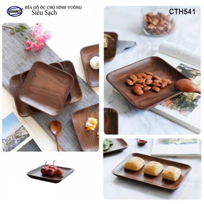 Đĩa vuông gỗ Óc Chó nhập khẩu Mỹ nguyên khối - hàng Xuất Khẩu Châu Âu - CTH541 - đựng đồ ăn/trang trí  - đĩa bánh mì/trái cây/ bít tết/ pizza/ phụ kiện chụp ảnh, bày món ăn trong nhà hàng - Sang trọng trên bàn ăn