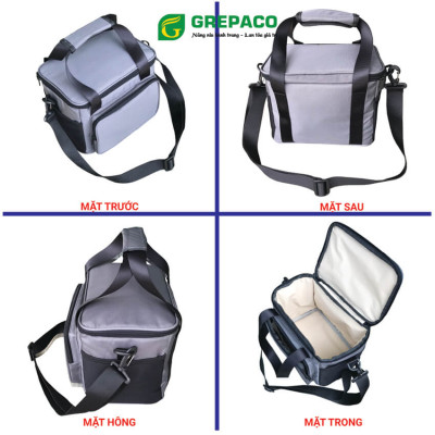 Túi Đựng Hộp Cơm Giữ Nhiệt Grepaco Nóng Lạnh Nhiều Ngăn Đựng Đồ Thức Ăn Văn Phòng, Du Lịch – Vải Bố Canvas, Kích Thước Size To (Cỡ Lớn), Kiểu Giỏ Xách Và Quai Đeo Vai Thời Trang Nam Nữ - Tặng Túi Đựng Muỗng Nĩa - Hàng Chính Hãng