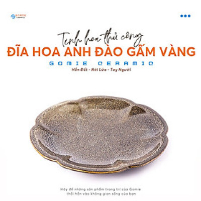 Đĩa hoa anh đào men gấm vàng hỏa biến Gomie Ceramic Bát Tràng ,men hỏa biến cao cấp,an toàn sức khỏe