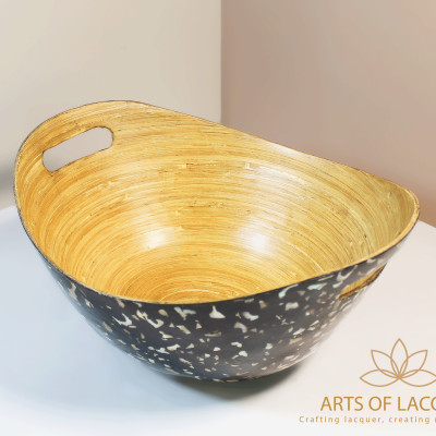 Bát Thuyền Sơn Mài Đen Khảm Trai