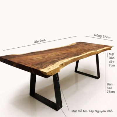 Bộ bàn 8 ghế gỗ me Tây nguyên khối CTMTBD2 Tundo 2m4 x 75/97 x 75 cm gỗ dày 7cm
