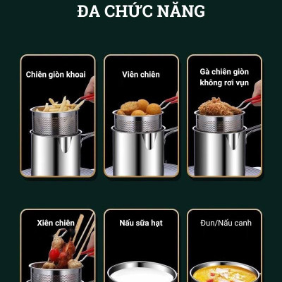 Nồi Chiên Ngập Dầu, Nồi Chiên Mini Siêu Tiết Kiệm Dầu Inox Sus304 Phù Hợp Với Bếp Điện, Từ, Gas, Tặng Kèm Rổ Chiên Dày Dặn - Hàng Chính Hãng