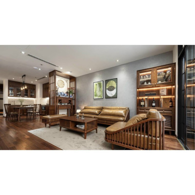 Bộ sofa gỗ nệm Tundo băng dài 2m, ghế đơn, đôn và bàn Scandivian