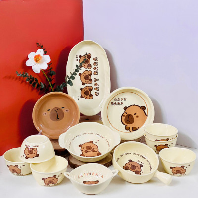 Bộ Bát Đĩa Thương Hiệu Gosu Gấu Capy bara Đáng Yêu Nước Men Sáng Đẹp Chất Lượng Cao