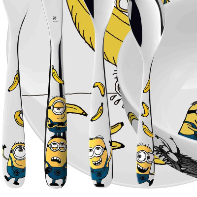 Set bát, đĩa, cốc uống nước, dụng cụ ăn uống cho trẻ em họa tiết Minions WMF Kinder