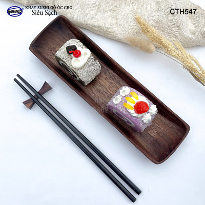 Khay Sushi gỗ Óc Chó nhập khẩu Mỹ nguyên khối - CTH547 - hàng Xuất Khẩu Nhật - đựng đồ ăn/trang trí - đĩa bánh mì/trái cây/bít tết/phụ kiện chụp ảnh, bày món ăn trong nhà hàng - Sang trọng trên bàn ăn